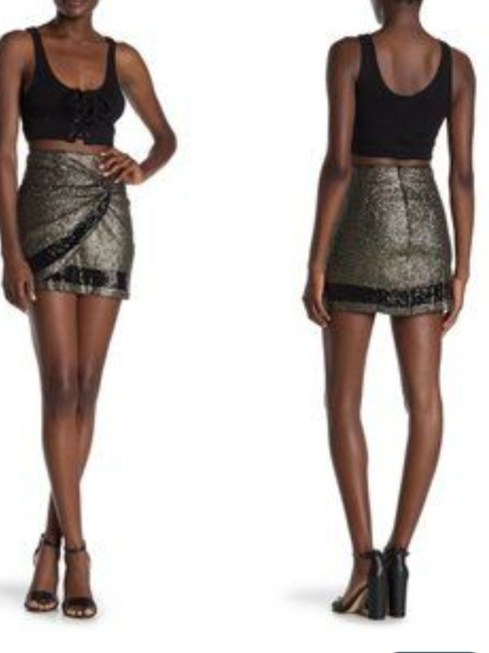 New Wildfox Sydney Gold Metallic Sequin Mini Skirt Size Large